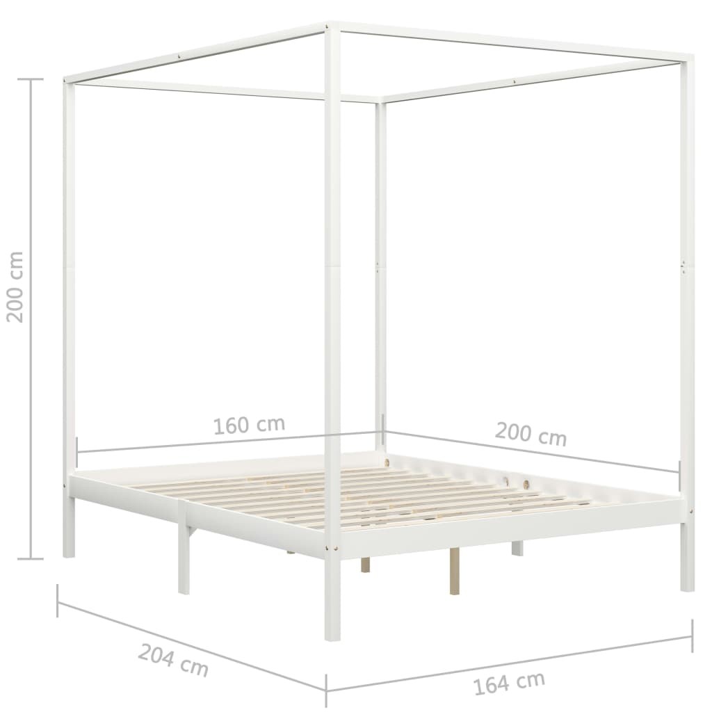 Canopy Bed Frame with 4 Drawers White Solid Pine Wood 160x200cm